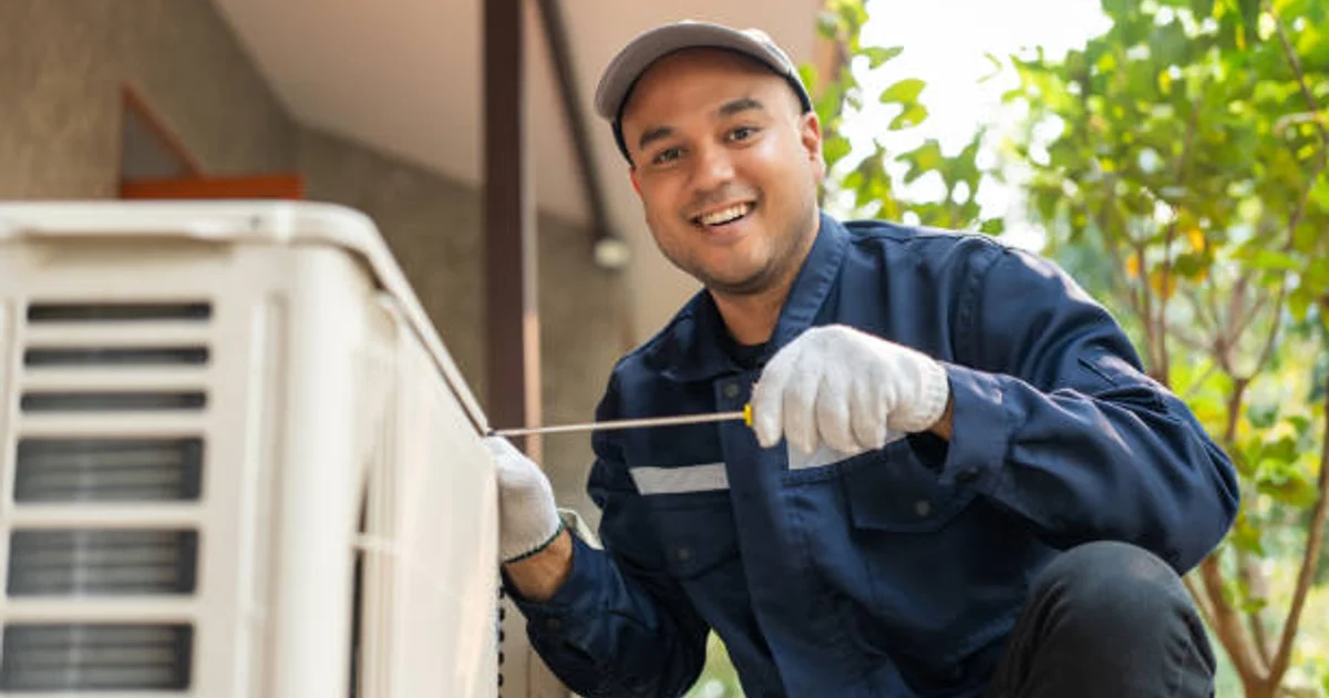HVAC technician servicing outdoor unit
